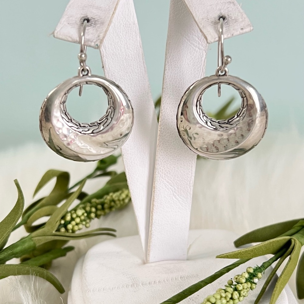 John Hardy .925 Sterling Silver Round Circle Dangle Drop Earrings